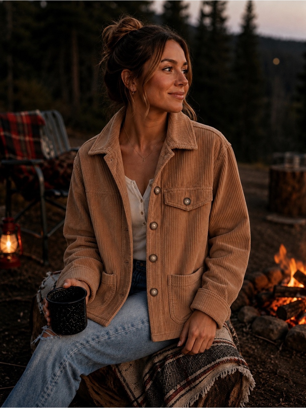 American Eagle Women’s Corduroy Shacket – Utility Jacket Button Front Size Large